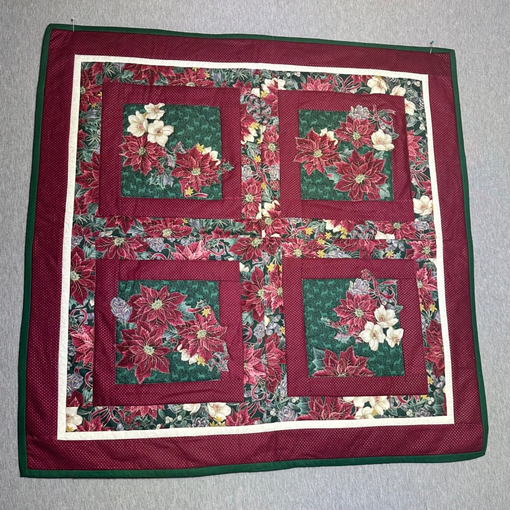 Handmade Christmas Poinsettia Quilted Patchwork Wall Hanging/Table cloth 31x31